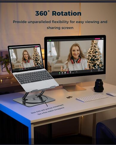 Adjustable Laptop Stand for Desk with 360° Rotating Base - Aluminum Ergonomic Laptop Riser Holder, Portable Computer Stand Fits for MacBook Pro/Air Dell HP Lenovo Notebook up to 15.6" (Black) in Saudi Arabia