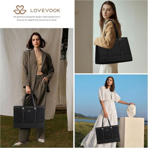 LOVEVOOK Laptop Bag for Women 15.6 inch Canvas Laptop Tote Bag, Large Capacity Work Bag with Clutch Purse, Computer Bag Office Business Briefcase, Casual Handbag for Travel College Teacher School in Kuwait