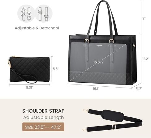 LOVEVOOK Laptop Bag for Women 15.6 inch Canvas Laptop Tote Bag, Large Capacity Work Bag with Clutch Purse, Computer Bag Office Business Briefcase, Casual Handbag for Travel College Teacher School in Kuwait