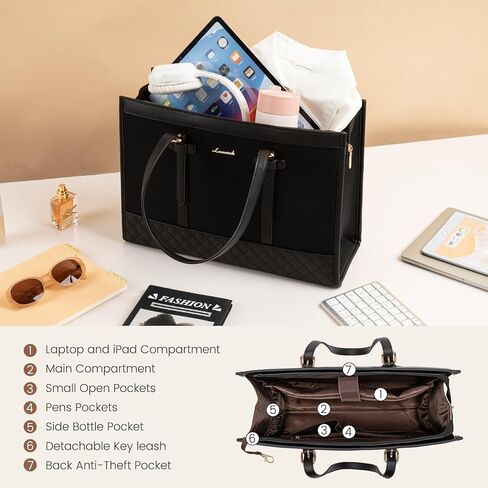 LOVEVOOK Laptop Bag for Women 15.6 inch Canvas Laptop Tote Bag, Large Capacity Work Bag with Clutch Purse, Computer Bag Office Business Briefcase, Casual Handbag for Travel College Teacher School in Kuwait