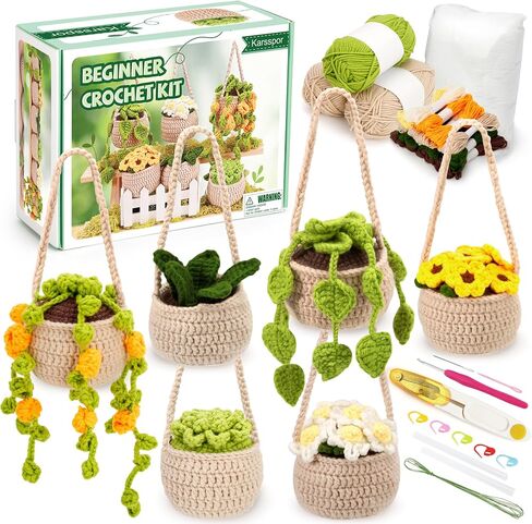 Karsspor Crochet Kit for Beginners - 4 PCS Hanging Potted Plants, Beginner Crochet Kit for Adults with Easy to Follow Tutorials (Patent Product) in Saudi Arabia