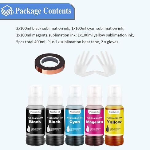 زجاجات إعادة تعبئة حبر التسامي تعمل مع Epson ET-2800 ET-2803 ET-2850 ET-2720 ET-2760 ET-4800 ET-15000 ET-2400 ET-3760 ET-4760 نقل الضغط الحراري على الأكواب تي شيرت وسادة 4 × 100 مل in Kuwait