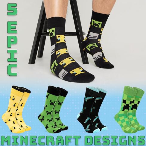 مجموعة جوارب رجالي من Minecraft مكونة من 5 جوارب لساق الساق للرجال والمراهقين - ملابس رياضية ناعمة قابلة للتنفس مقاس 7-10 هدايا له in Saudi Arabia