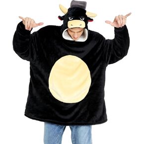 dressfan Unisex Bull Costume,Microfiber & Sherpa Blanket Hoodie Oversized Warm Cozy with Giant Pocket,One Size Fits All