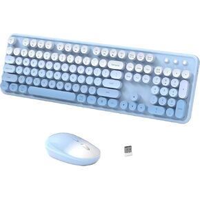Wireless Keyboard Mouse Combo - 2.4Ghz Cute Colorful Keyboard and Mouse Wireless - 104 Keys Full Size Retro Typewriter Keyboard for Laptop, Computer, PC, Notebook, Windows, Mac OS Rose Pink