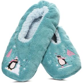 MeMoi Women's Skating Penguin Sherpa Lined Slippers