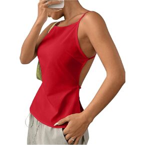 SHENHE Women's Open Back Spaghetti Strap Sexy Backless Strappy Camisole Tank Top
