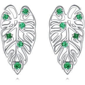 TIGERRIDER Monstera 925 Sterling Silver earrings Stud Plant Leaves Earrings Jewelry Gift for Women Birthday Christmas