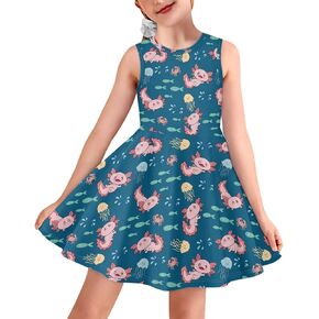 INSTANTARTS Girls Tank Dresses Stretch Round Neck Swing Midi Dress Lightweight Knee Length Skater Dress