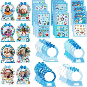 24 Sets DIY Paper Photo Frames - Snow Globe - Winter Bulletin Board Decoration DIY Photo Frames Fun Snow Globe DIY Snowman Snowflake Crafts Winter Classroom Toddler Holiday Party Decoration