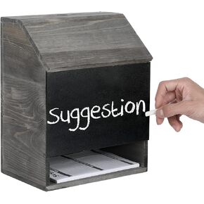 MyGift Wall Mountable Rustic Burnt Solid Wood Comment Box with Chalkboard Surface, Lock, and Keys, for Fundraiser Collection Suggestion Voting Ballot Restaurant Tips