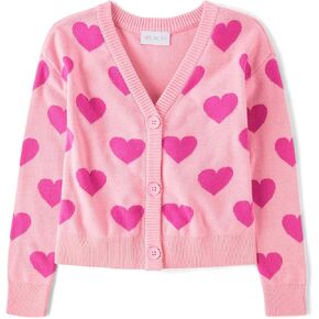 The Children's Place Girls' V-Neck Cardigan, Pink Valentine Hearts