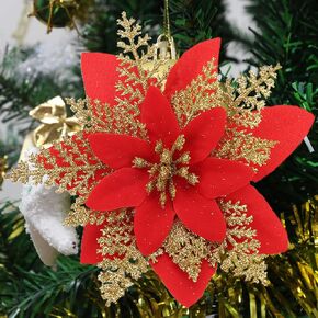 Glitter Poinsettia for Christmas Tree, 12 Pcs Artificial Christmas Flowers with Clips Stems Xmas Tree Ornaments for Wedding Party Wreath Decoration (Gold)