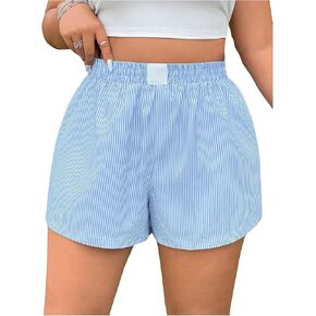 Milumia Women's Plus Size Striped Elastic Waist Boxer Casual Summer Shorts