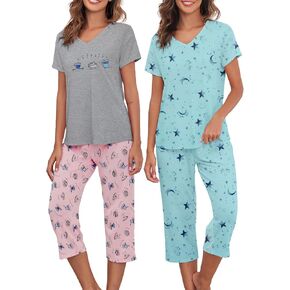 Zando 2 Pack Womens Pajama Sets for Women 2 Piece Cotton Pajamas for Women Pjs Sets for Women Ladies Pajamas