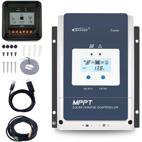 EPEVER 100A MPPT Solar Charge Controller 12V/24V/36V/48V Auto Max 150V Input Negative Ground Solar Panel Charge Regulator with MT50 Remote Meter Temperature Sensor RTS & PC Communication Cable RS485