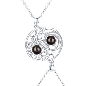 Moon Sun Necklace 925 Sterling Silver Best Friends Pendant Matched BFF Necklace Friendship 100 Languages Necklace for Women