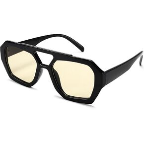 COASION Square Aviator Sunglasses for Women Men, Hexagonal Thick Frame Double Bridge Sun Glasses Shades for Wide Face