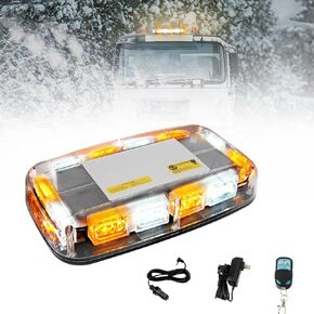 Rechargeable Amber White Emergency Roof Top Strobe Light Wireless Battery, 48LED 17 Flashing Modes,High Low Brightness,Warning Lights w/Magnetic Base, Remote Control for Construction Vehicles