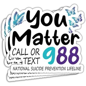 (3Pcs/Pack) You Matter 988 Suicide Prevention Awareness Sticker Suicide Prevention Sticker Teal Purple Ribbon Sticker Mental Health Awareness Sticker Gift Decoration Helmet Bumper- 3x4 Inch