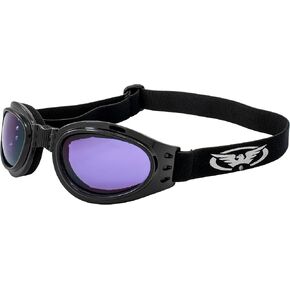 Global Vision Adventure Folding Padded Motorcycle Goggles Black Frames with Purple Lenses