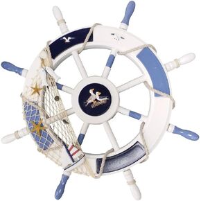 Gesteh Nautical Beach Wooden Boat Ship Steering Wheel Fishing Net Shell Home Wall Decor (24 inches) in Saudi Arabia