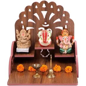 Wooden Wall Mounted Hanging Puja Temple Wood God Stand for Pooja Room | Mandir Devghar Stand Temple Home Temple Home Wall Temple Waterproof (TEMPLE-006)
