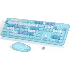 Colorful Wireless Keyboard and Mouse, Full Size Gradient Keyboard with Optical Mouse, 2.4GHz for Windows, Mac, Laptop, PC, Desktop (Dark Pink Gradient)