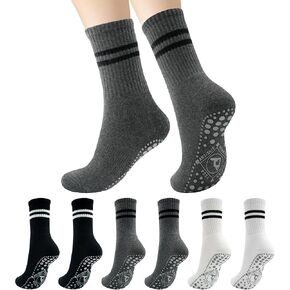HYCLES 3 Pairs Grip Pilates Socks for Women, Non-slip Yoga Athletic Slipper Socks for Workout Hospital