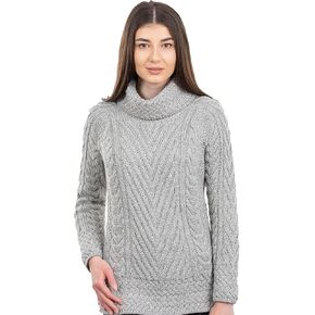 SAOL Ladies Turtleneck Ribbed Irish Cable Knit Sweater