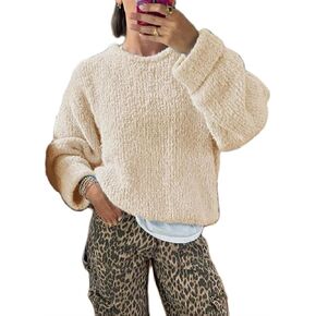 Bocymolay Women Soft Chunky Knit Sweater Crew Neck Pullover Sweater Loose Fit Long Sleeve Tops Fall Winter