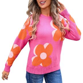Arssm Womens Flower Pullover Sweater Casual Crew Neck Long Sleeve Cable Knit Sweater Top Cute Fall Outfits