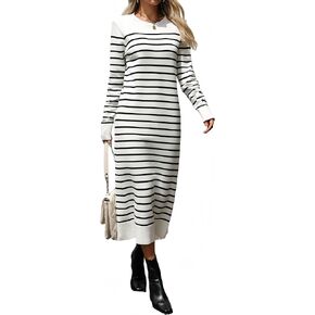 Long Sweater Dress for Women Loose Knitwear Striped Long Dresses Stylish Autumn and Winter Outfits