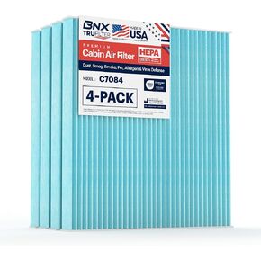 BNX TruFilter C7084 Cabin Air Filter, HEPA 99.97%, Compatible With Jeep Cherokee; Chrysler 200 (4-Pack)