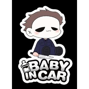 Baby Myers Baby in Car Baby on Board Safety Halloween Vinyl Sticker Decal Printed 6.5x4.7 Inch AG-689