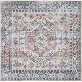 SAFAVIEH Tucson Collection Area Rug - 6' Square, Beige & Green, Boho Persian Design, Non-Shedding Machine Washable & Slip Resistant Ideal for High Traffic Areas in Living Room, Bedroom (TSN146B)