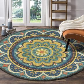 LR Resources Floral Escape Mandala Area Rug, 4' Round (LR54026-BL4RND)