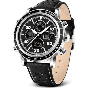 Mens Watches for Men,Military Digital Analog Sports Watch,Outdoor Waterproof Quartz Wrist Watch for Men with Stopwatch Alarm Countdown Dual Dial Time,LED Back Light
