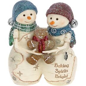 Pavilion Gift Company - Baking Spirits Bright - 4.5" Hand Painted Resin The BirchHearts Collectible Double Snowman Figurine Decorative Holiday Christmas Decor Statue