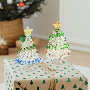Crystal Christmas Tree Figurine Set Mini Artificial Glass Tree for Holiday Decor, Miniature Green & Clear Trees as Tabletop Ornaments Centerpieces, Festival Gifts for Christmas Home Decor Craft Party
