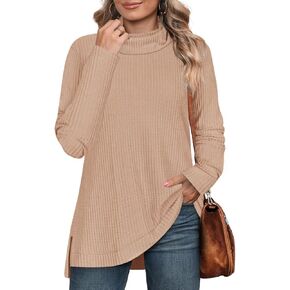 RITERA Women's Plus Size Waffle Tops Long Sleeve Turtleneck Sweater Shirts Knit Tunic Oversized Casual Pullover Blouse XL-5XL