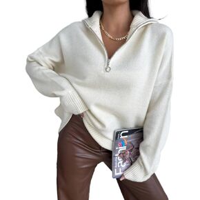 DUCA - Women's Oversized Quarter Zip Knit Sweater Pullover