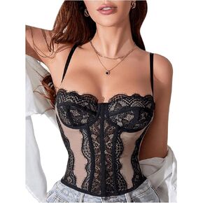 OYOANGLE Women's Lace Crop Corset Tops Backless Asymmetrical Hem Sleeveless Y2k Cami Tops