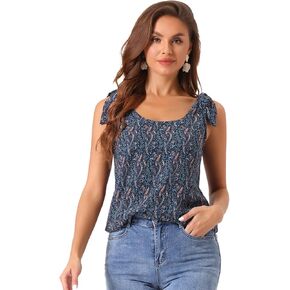 Allegra K Women's Chiffon Floral Sleeveless Coverup Bow Tie Straps Casual Beach Tank Top