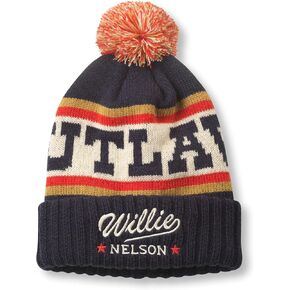 AMERICAN NEEDLE Willie Nelson Outlaw Pillow Line Knit Beanie, Navy/Ivory/Gold (23012A-WNELSON-NIG)
