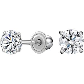 14K Yellow Gold Round Cubic Zirconia Stud Earrings, Classic Solitaire Design with Secure Screw-Back Closure, Versatile Sizes