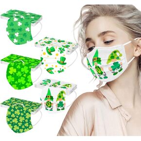 قناع عيد القديس باتريك 30 قطعة من أقنعة الوجه المطبوعة على شكل نبات النفل للبالغين للنساء والرجال، قناع بتصميمات البرسيم، قناع للعطلات in Kuwait