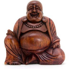 OMA Happy Buddha Laughing Buddha Wood Carved Statue for Luck and Prosperity BRAND