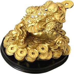 Betterdecor Feng Shui Gold Money Frog Three Legged Wealth Toad Chan Chu Statue Home Office Deocration for Housewarming Congratulation Holiday-3.5" H