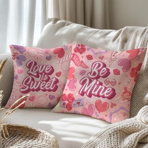Valentine's Day Pillow Covers 18 x 18 - Red and Pink Valentines Day Home Decor for Living Room, Bedroom, Couch, or Chair - Cute Valentine Decor